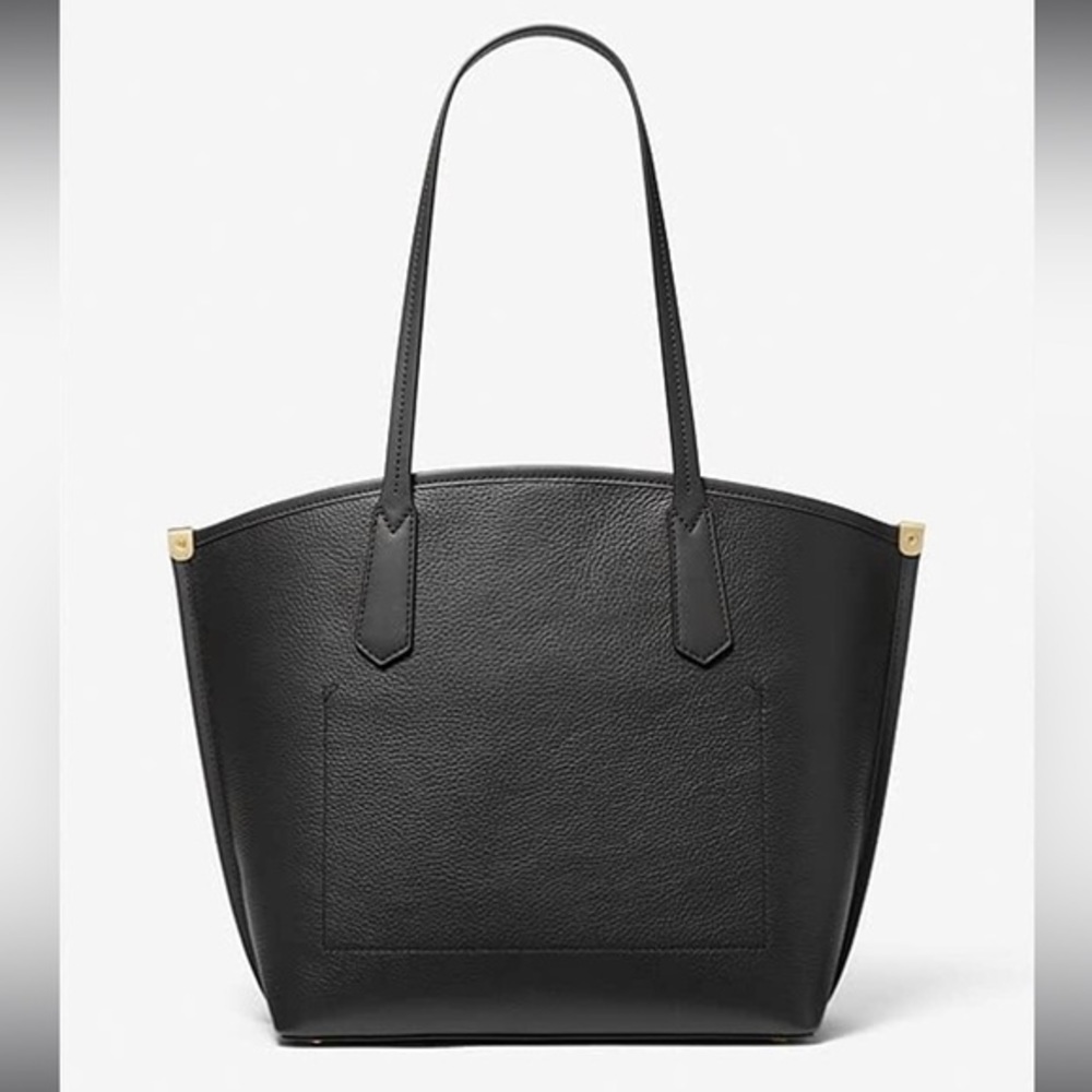 Michael Kors Jane Large Pebbled Leather Black Tote Bag Charm Logo AUTHENTIC NEW - Picture 8 of 10